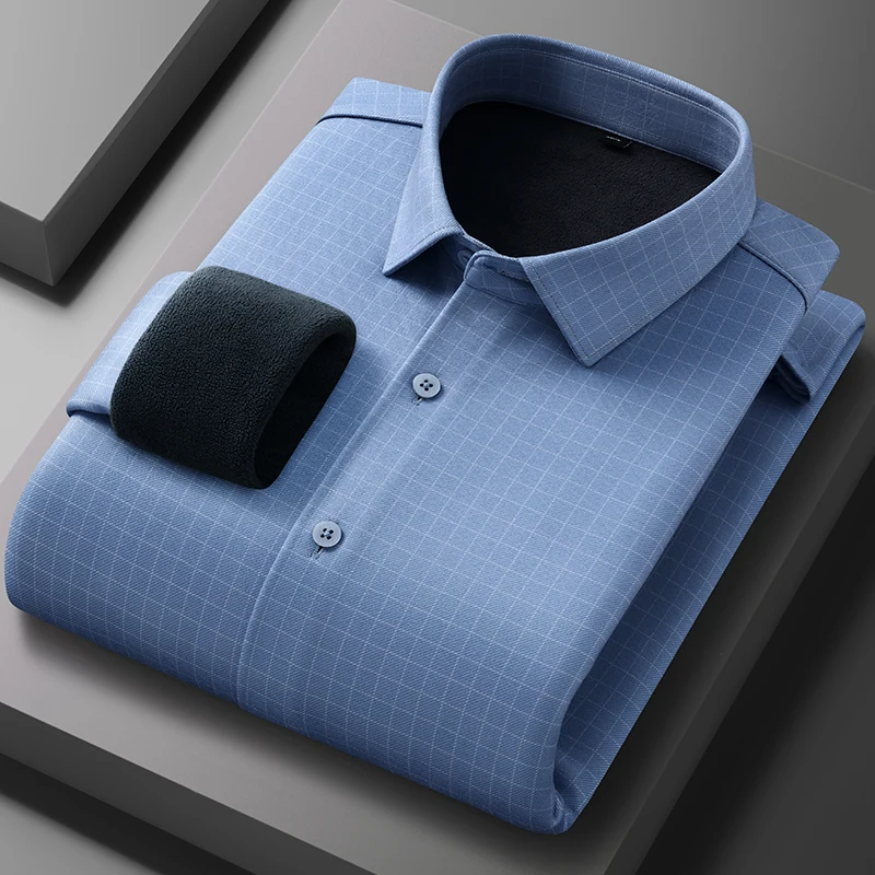 New in shirt winter warm long sleeve shirts for men slim fit formal casual shirt soft plaid Thickened elegant designer clothes