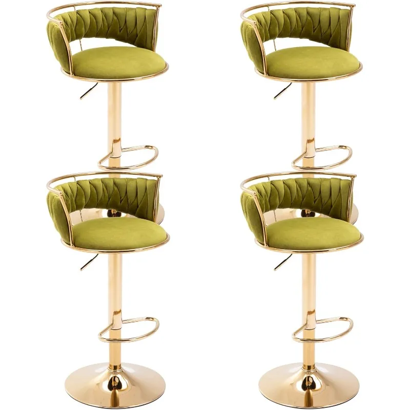 Modern Swivel Bar Stools Set of 4, Velvet Adjustable Height Barstools Low Back Kitchen Island Counter Bar Chair with Golden