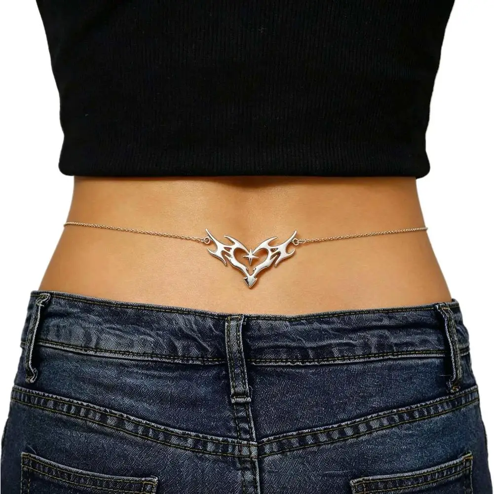 Gotische Herzflammen-Taillenkette, sexy Punk-Metall-Bauchkette, Y2K-Körperkette für Strand-Bikini-Party-Outfit-Schmuck
