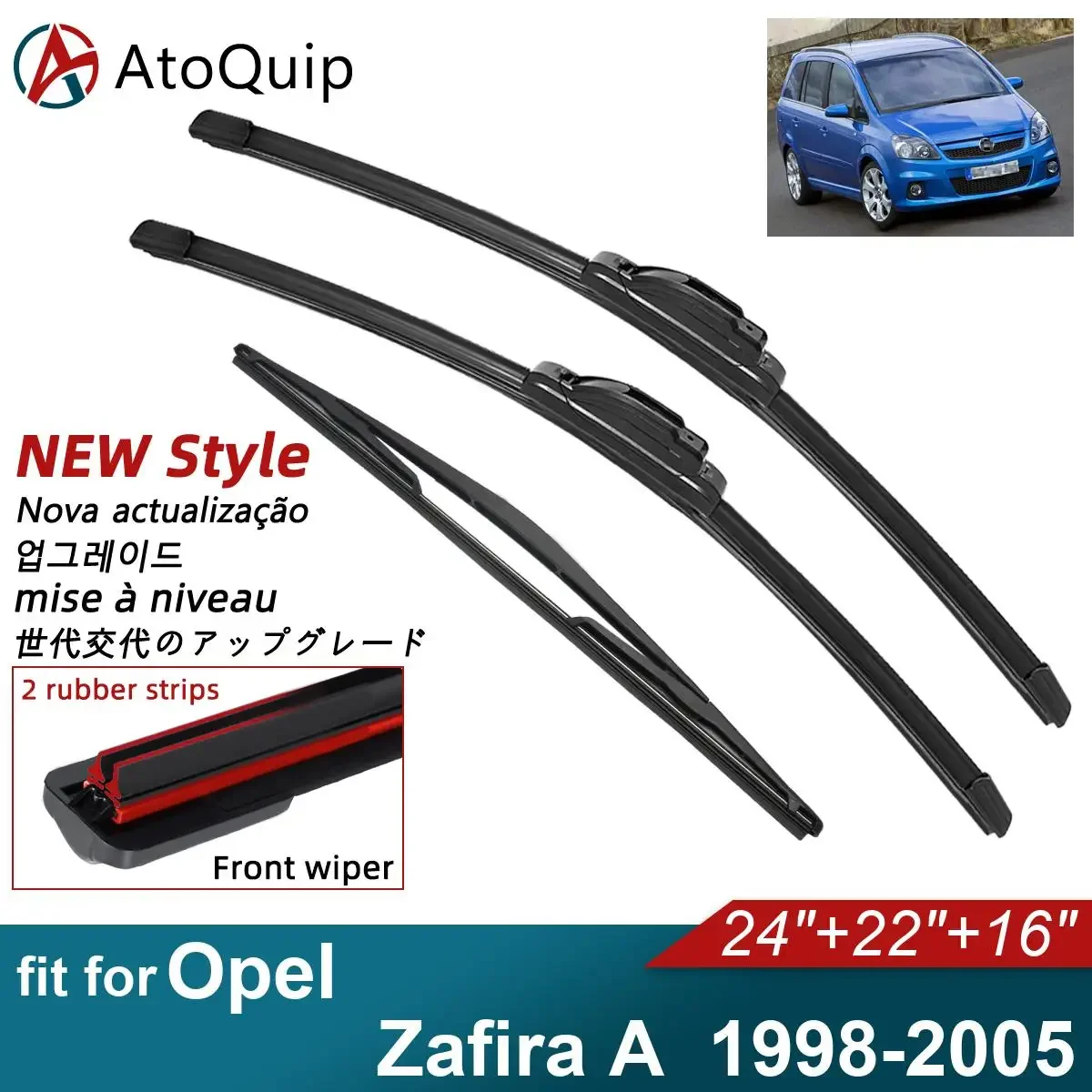 Double Rubber Car Wiper Blades for 1998-2005 Opel Zafira A Front Rear Windscreen Wipers Accessories 2001 2002 2003 2004 2005