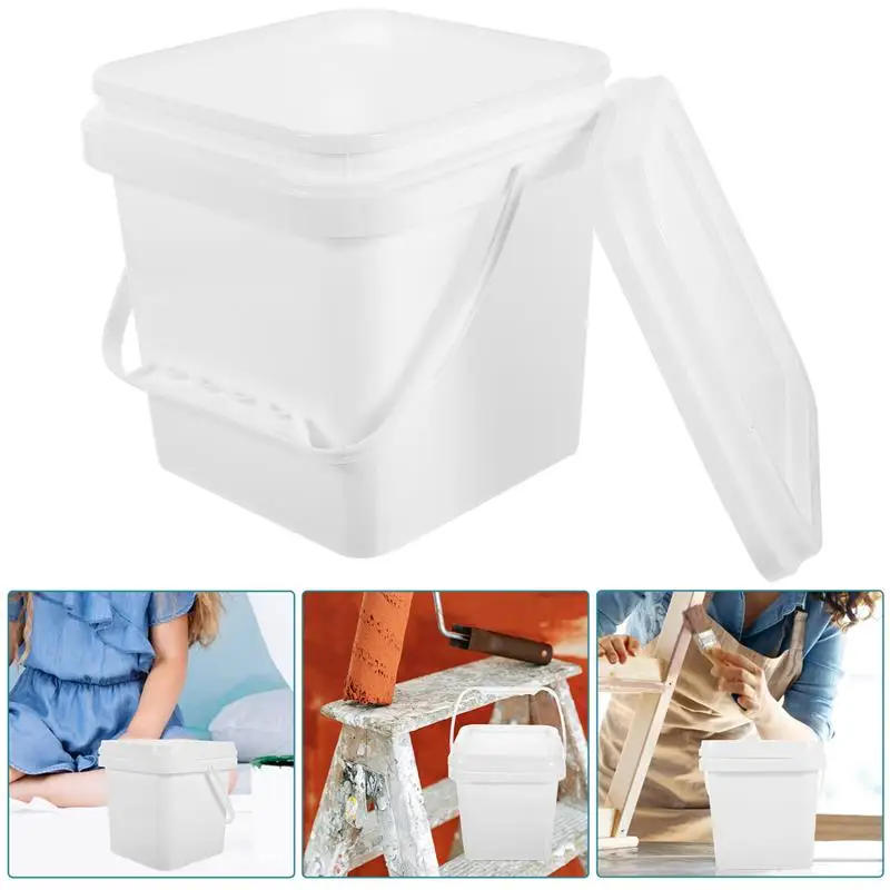 1pc Plastic Bucket With Handle Lid Reusable Paint Bucket Oil Paint Pail Bucket Painters Kettle Empty Paint Can Bucket With Lid