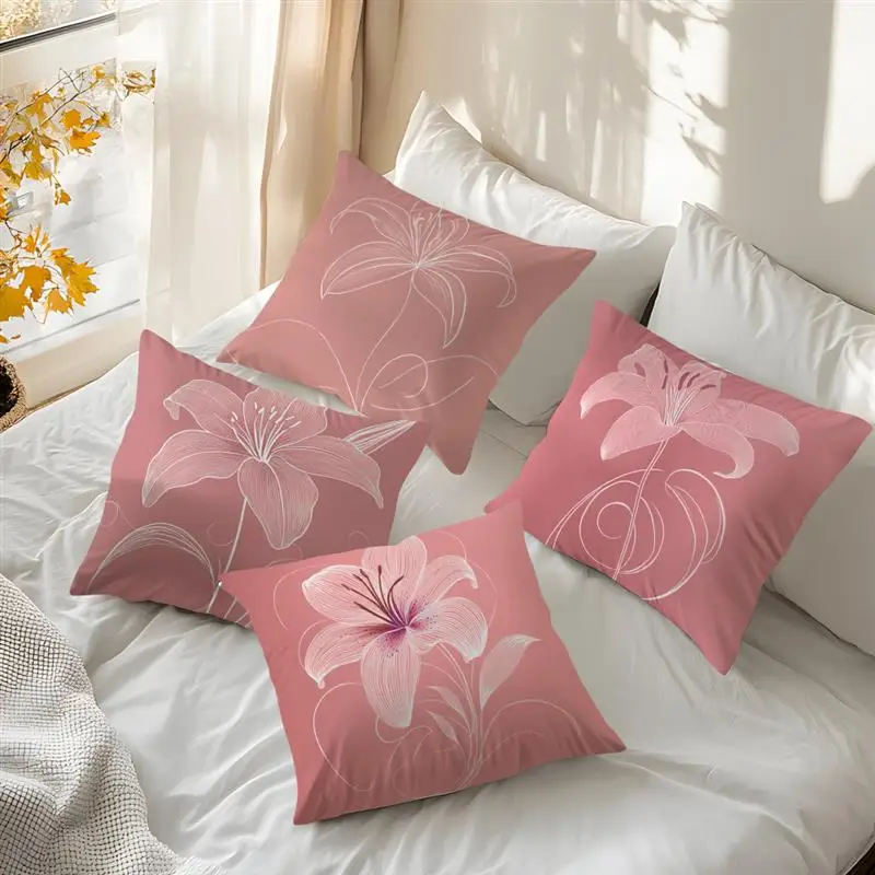 Simple Lines And Flowers Cushion Covers 18x18Inch Couch Throw Pillow Case For Car Pillowcase Living Room Home Decoration