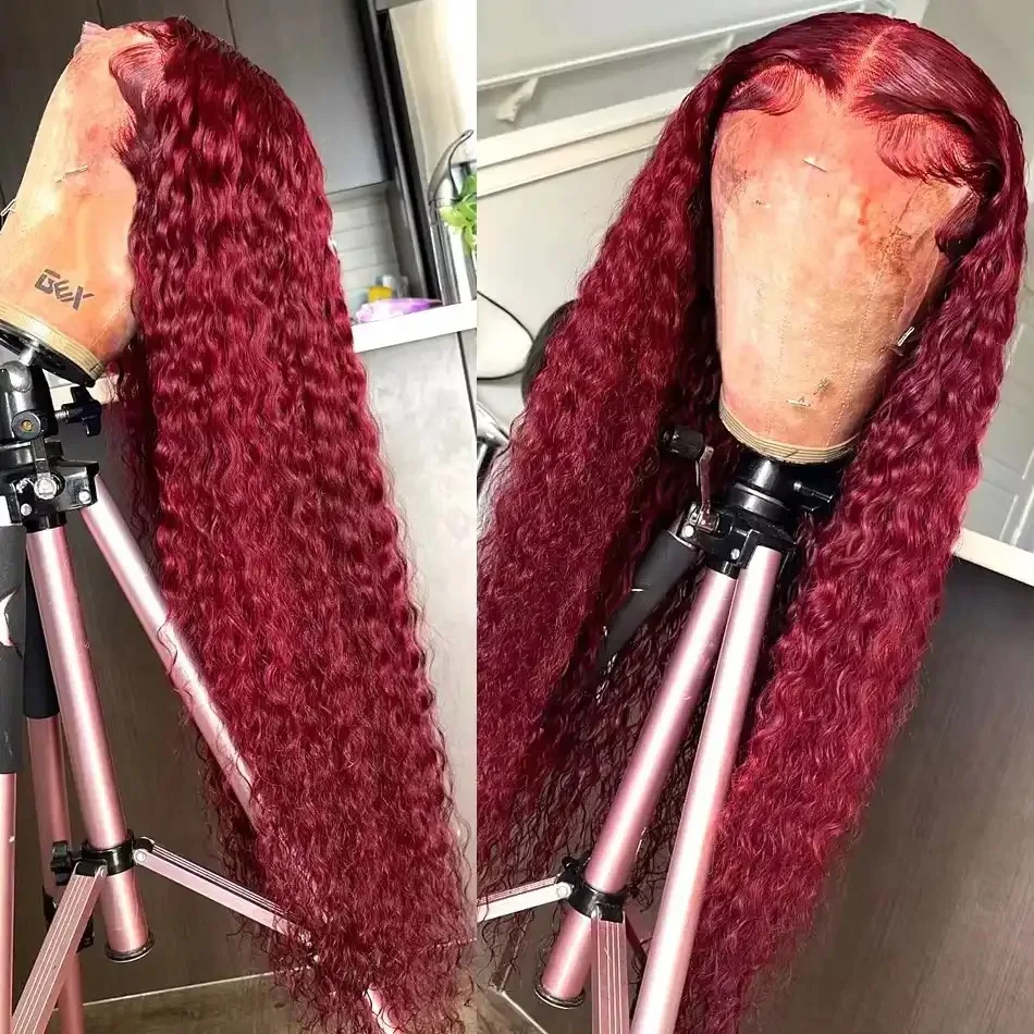 99J Red Burgundy 613 Honey Blonde Ginger Color 13X4x1 Lace Front Synthetic Wig Ponytail Jerry Curly Prepluck Cosplay Daily Party