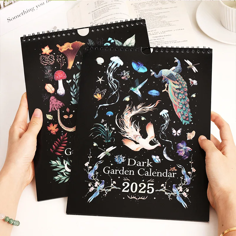 2025 English Calendar Diablo Style Wall Calendar Creative Dark Forest Secret Desk Calendar Punch Card Memo Book