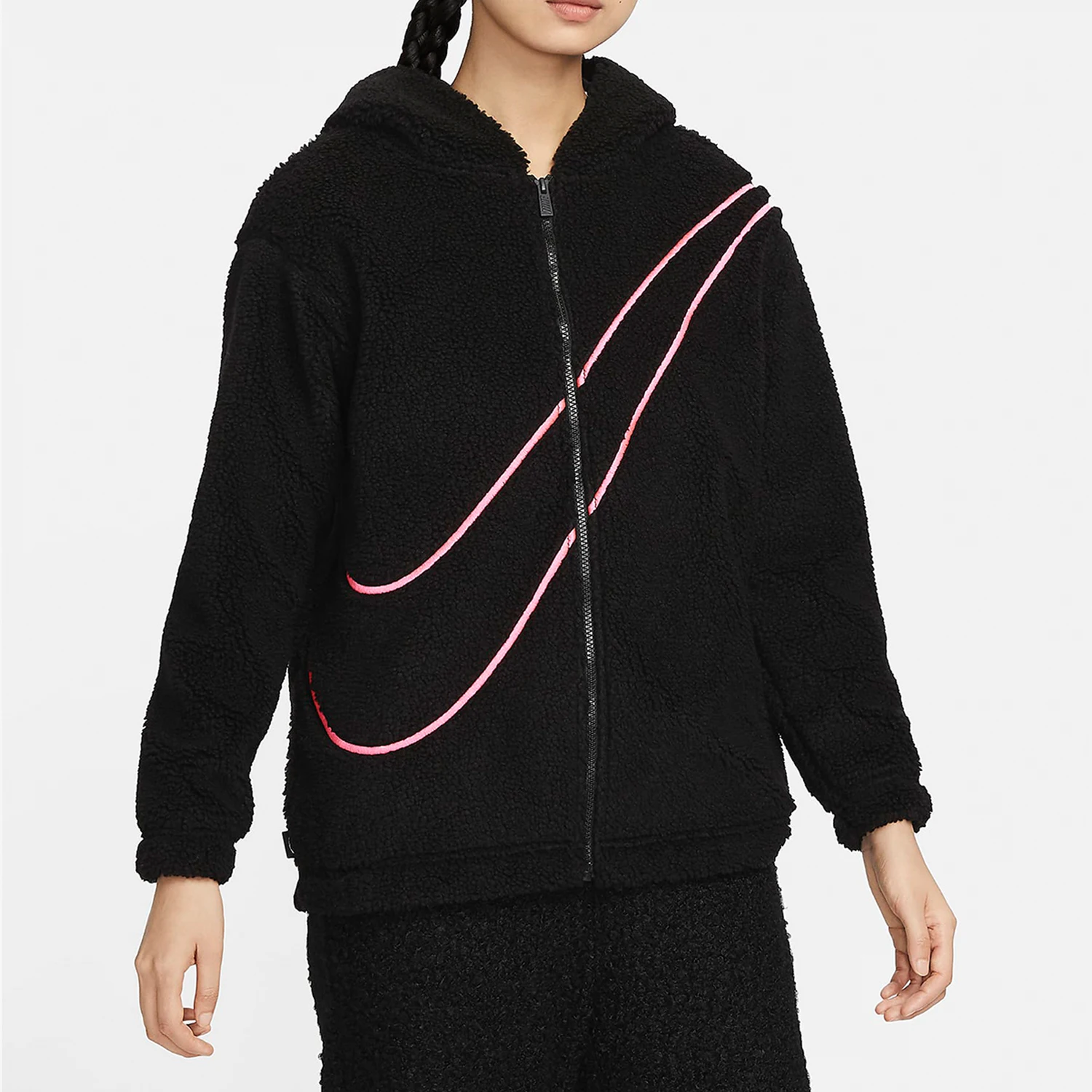 

Оригинальная женская повседневная теплая куртка Nike из искусственной овчины 2024, FZ6536-010