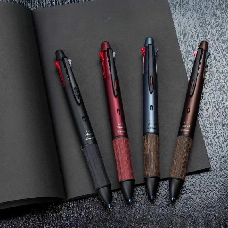 

Wood Pilot Classic Vintage Ball Pen 4+1 0.7mm 4-color Ballpoint Pen + 0.5mm Automatic Pencil Luxury Writing School Supplies