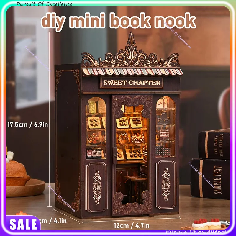 Kits de inserción de estante de rincón de libros Diy, Kit de modelo en miniatura de madera, sujetalibros Cyberrpunk, estantería ensamblada, decoración del hogar en caja