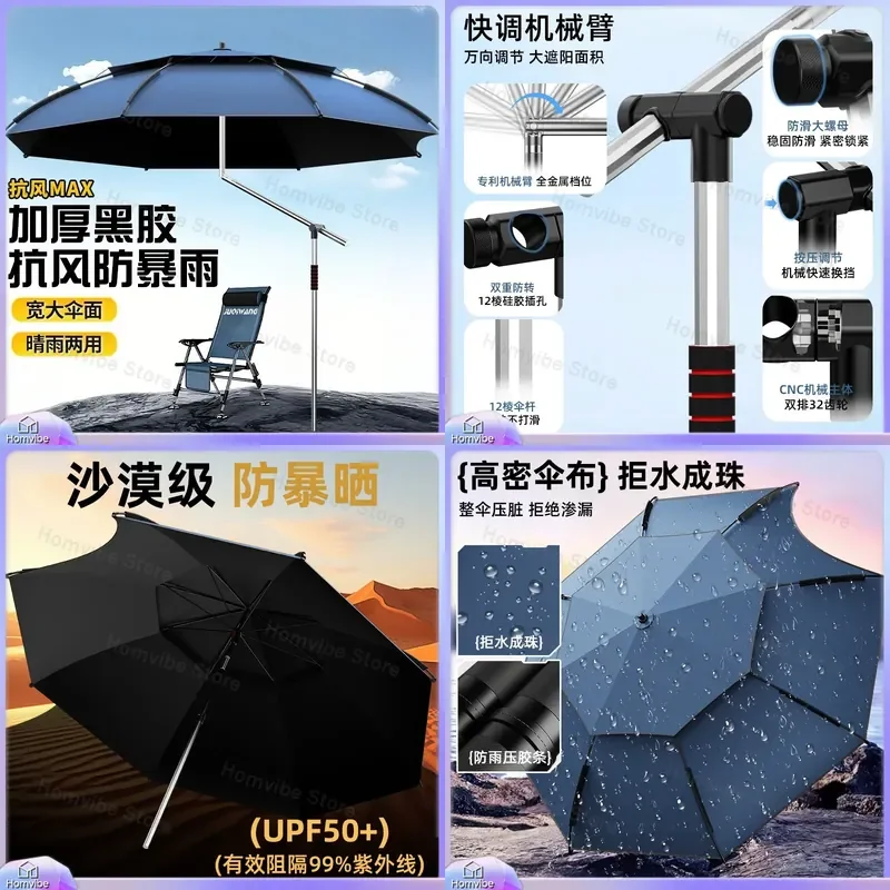 Large Outdoor Fishing Umbrella Portable Camping Parasol Sun Shelter Rain Protection Universal Beach Garden Patio Furniture