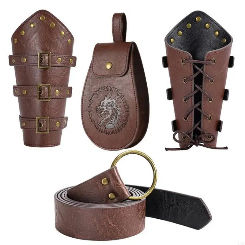 Accessori in costume VIKINGES 77He Renaissances, Bracciale in pelle pirata medievale Caspa per cintura Halloween Costume