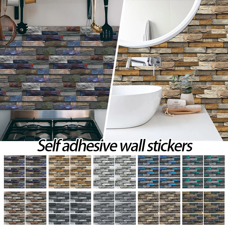 

6 Pcs Imitation Rock Stone Pattern Tile Wall Sticker Vinyl Waterproof Wallpaper Kitchen Bathroom Self-adhesive Home Decor Decals