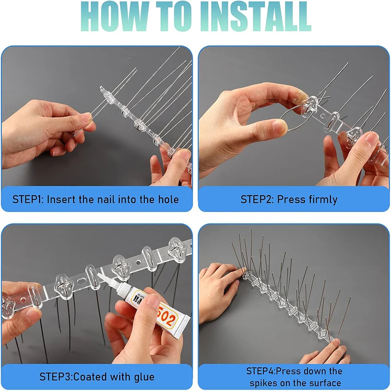 Stainless Steel Bird Spikes 2Pcs Pigeon Spikes Deterrent Wire Spikes Garden Fence Roof Bird Repeller Squirrel Cat Repeller view 5