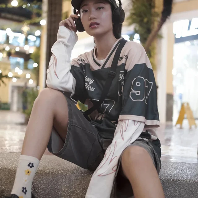 2026 New Women's Spring/Summer Y2K Fashion Casual Golden 97 Mesh Jersey Oversized Breathable Speed Drying Sports T-shirt 6