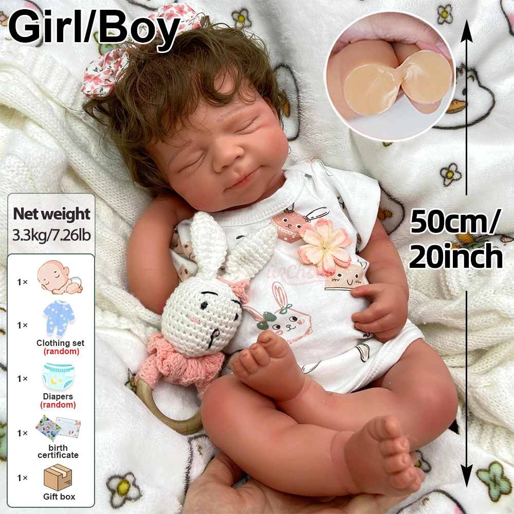 20 pulgadas puede abrir la boca muñeca recién nacida de pelo enraizado realista hecha a mano de la niña/niño renacido cuerpo completo de silicona para regalo