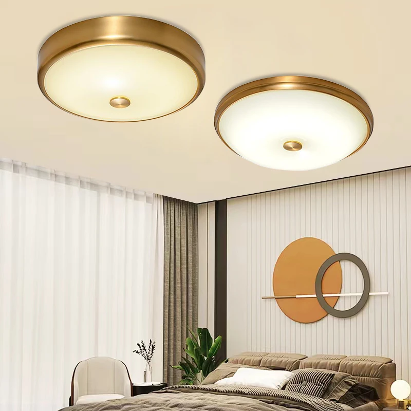 

Modern Round Glass shade Ceiling Lights LED Living Room Bedroom light Brass ceiling lamp Restaurant Aisle Corridor lamps