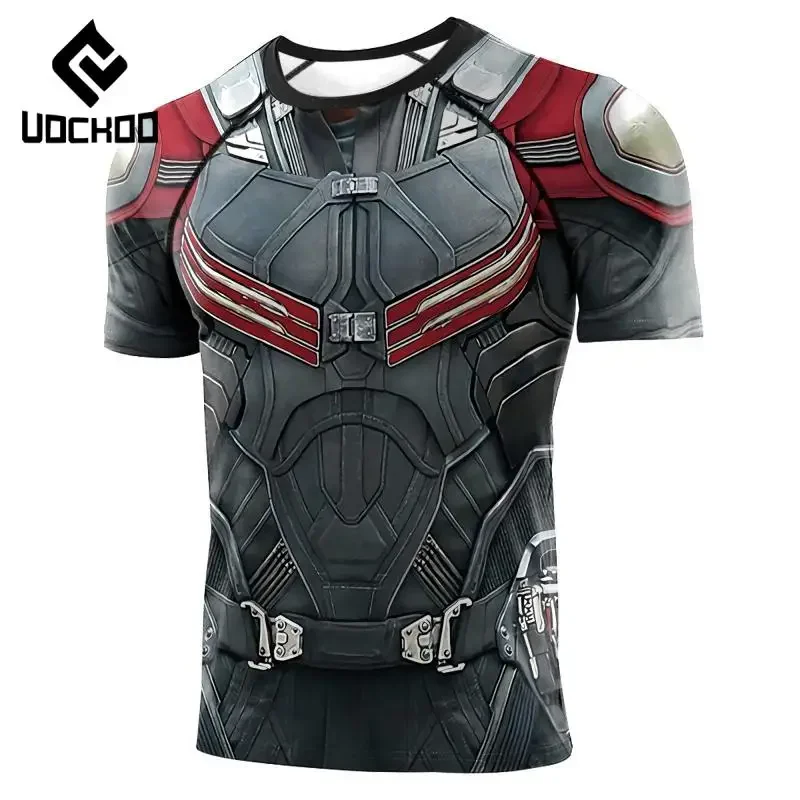 Superhero Cosplay Costume Men Mecha Print T-Shirt Quick Dry Compression T-Shirts Fitness Breathable Tops Novelty Male Clothes