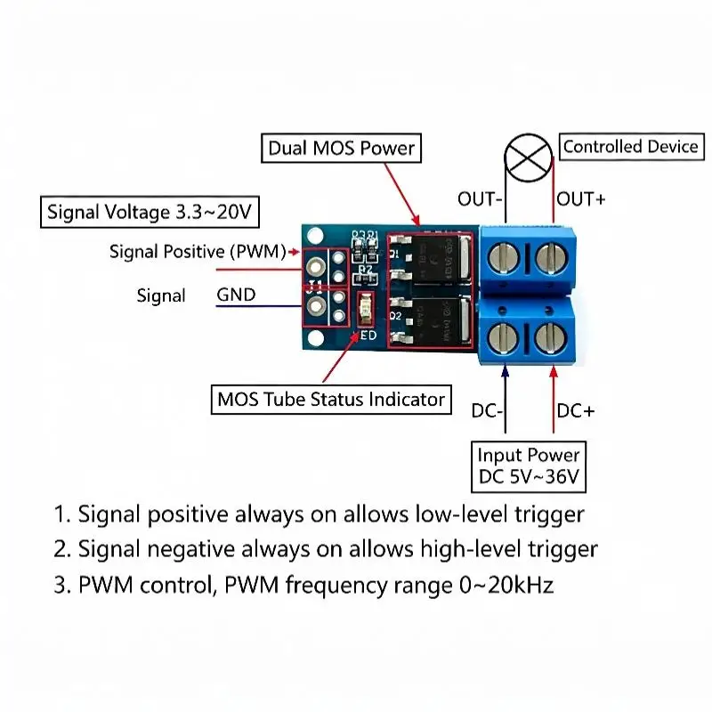 MOSFET Switch Control Board Pulse Trigger DC Control High Efficiency For DIY Industrial Circuit Projects