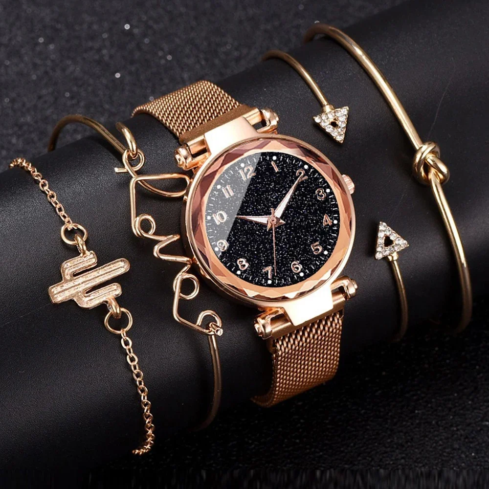 5PCS Watch Set Luxury Magnet Buckle Women Watches Dropshipping Bracelet Ladies Quartz Wrist Watch Female Clock Gift Reloj Mujer