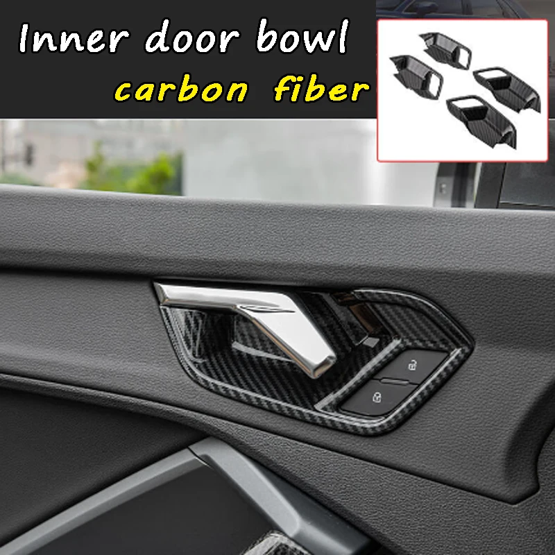 Suitable for Audi Q3 2019 carbon fiber black ABS material car interior accessories, 4 pieces/set of door inner bowl