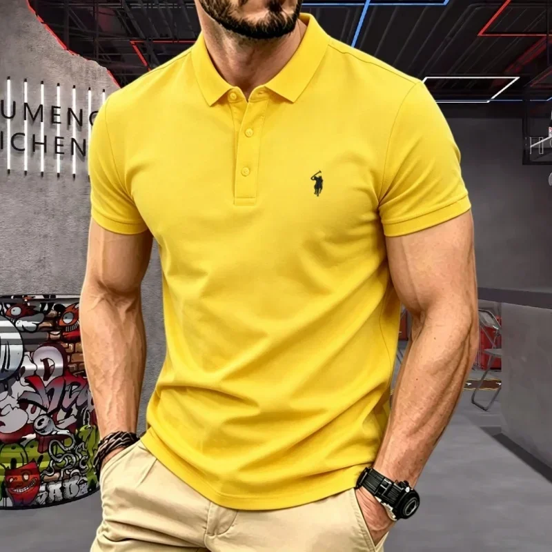 100% reine Baumwolle, hochwertiges Marken-Herren-Poloshirt mit kurzen Ärmeln, Sommer 2026, luxuriöses Mode-Golf-Oberteil mit Pony-Stickerei, lässiges T-Shirt – Detail 19
