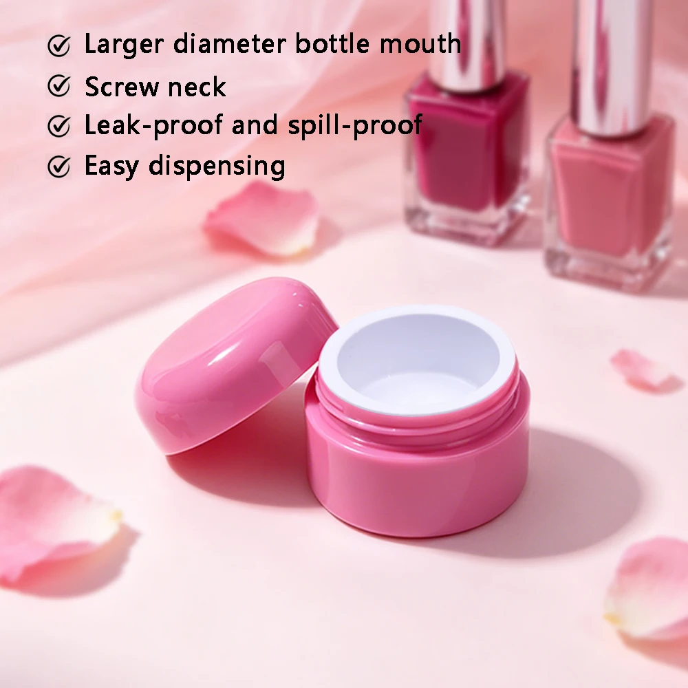 1pcs Portable Wide Mouth Nail Gel Dispensing Jar, Pink Plastic Empty Container for DIY Salon Manicure Nail Art Storage