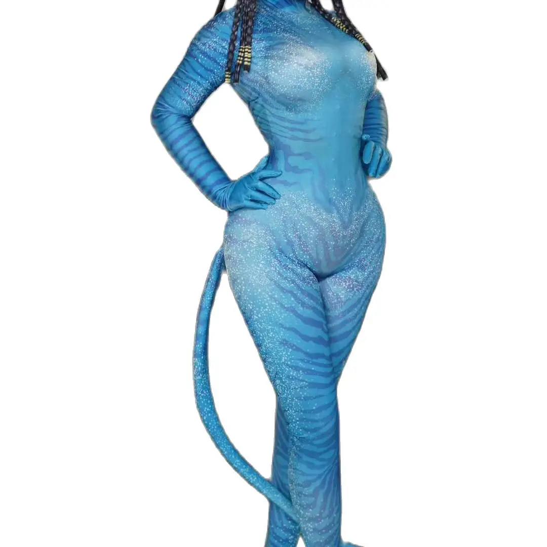 Avatar Cosplay Costumes Stretch Jumpsuit Halloween Party Role Play Sexy Unisex Dance Performance Bodysuit Outfit Stage Women Men