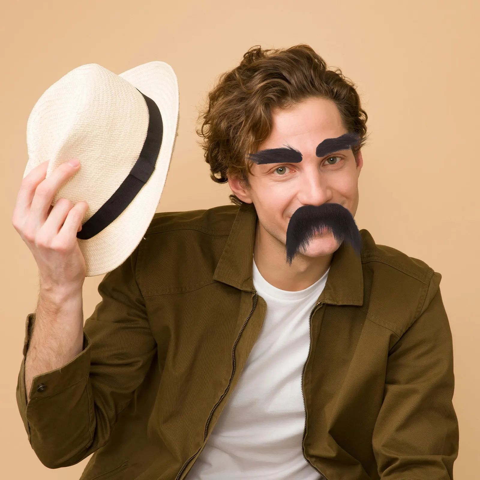 1 Juego de Accesorios de Cosplay para Hombre, Bigote y Cejas Postizas Autoadhesivas, Fáciles de Aplicar, Accesorio para Disfraces, Fiestas y Representaciones Teatrales