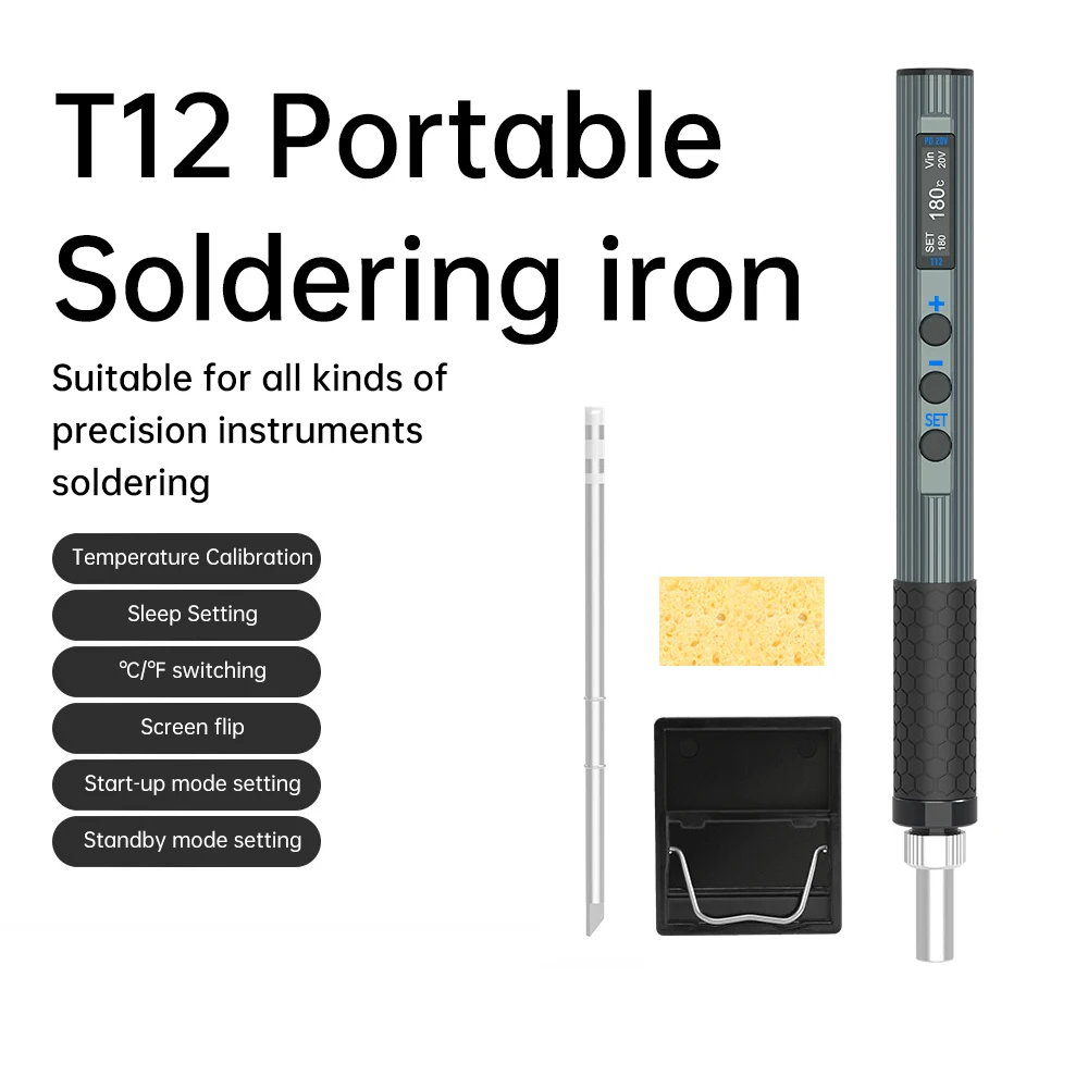 

65w Portable Mini T12 Intelligent Soldering Iron AC PD/QC Type C Interface High-power Constant Temperature Bracket Welding Pen