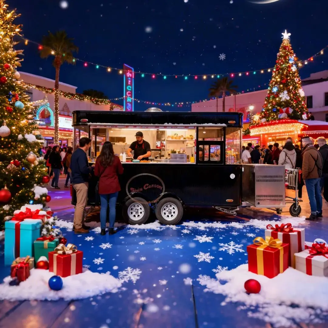 Outdoor Food Trailer Black Theme with Large-Area Transparent Glass Windows for Mobile Catering Or Event Serving