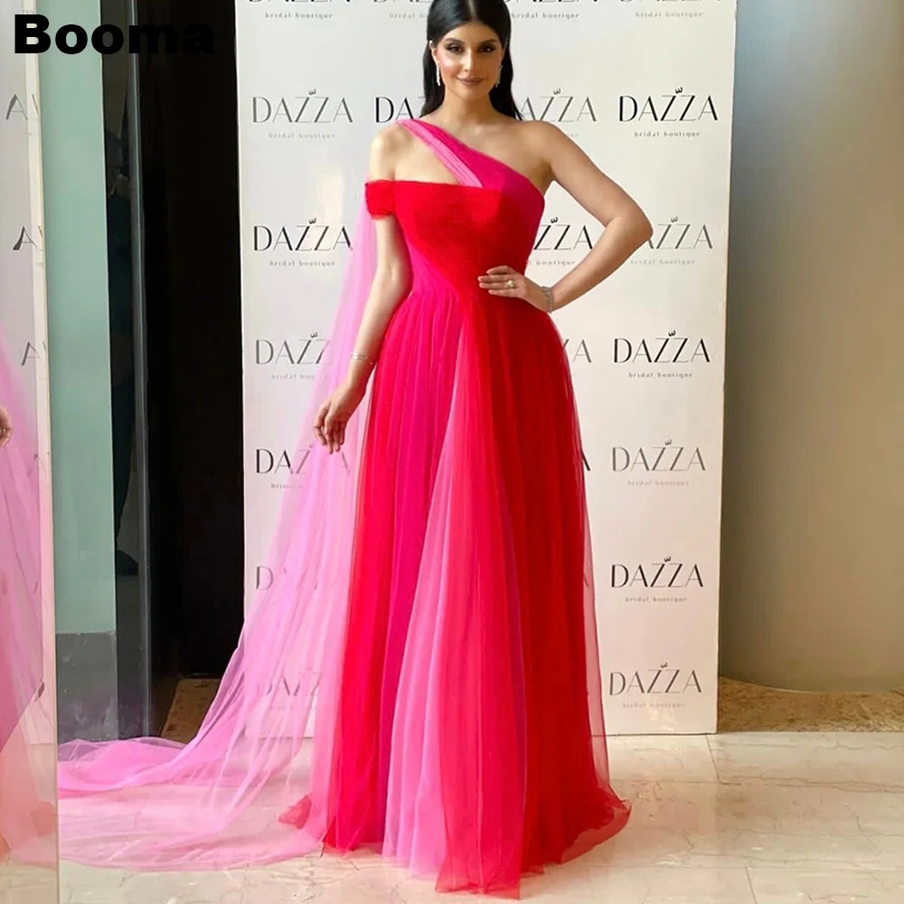 

Booma Gradient Pink A Line Prom Dresses One Shoulder Tulle Formal Evening Dresses for Women 2023 Party Events Gowns Dubai