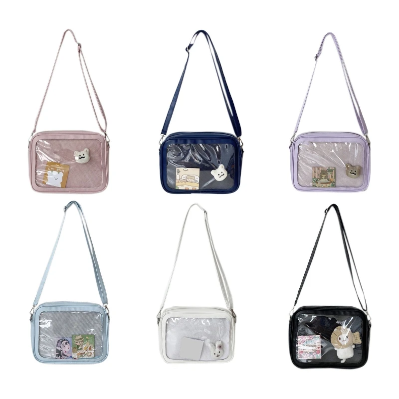 E74B Transparent PVC Purse Satchel Japanese Style Shoulder Bag Women Handbag Tote PU Leather Sweet Lolita Bags