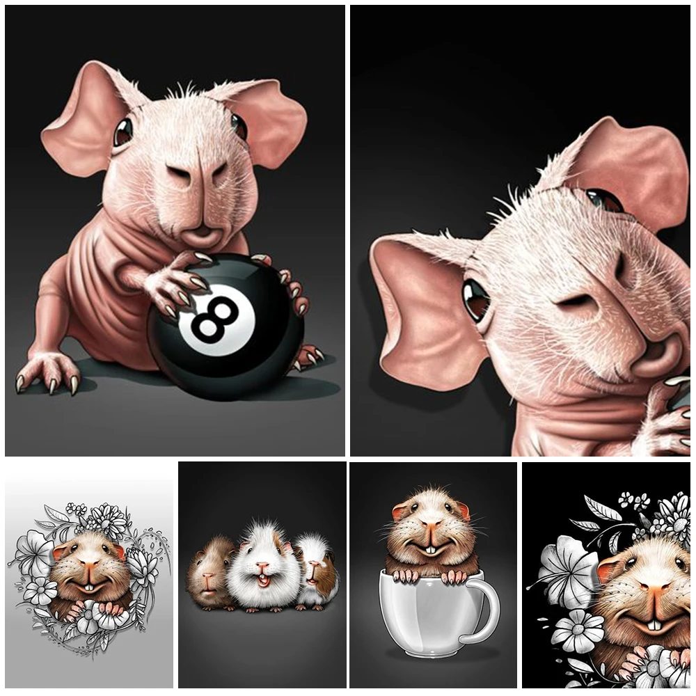 Cute Mouse Billiards Guinea Pigs Nordic Poster Wall Art Canvas Painting Wall Pictures For Living Room Home Decor Unframed