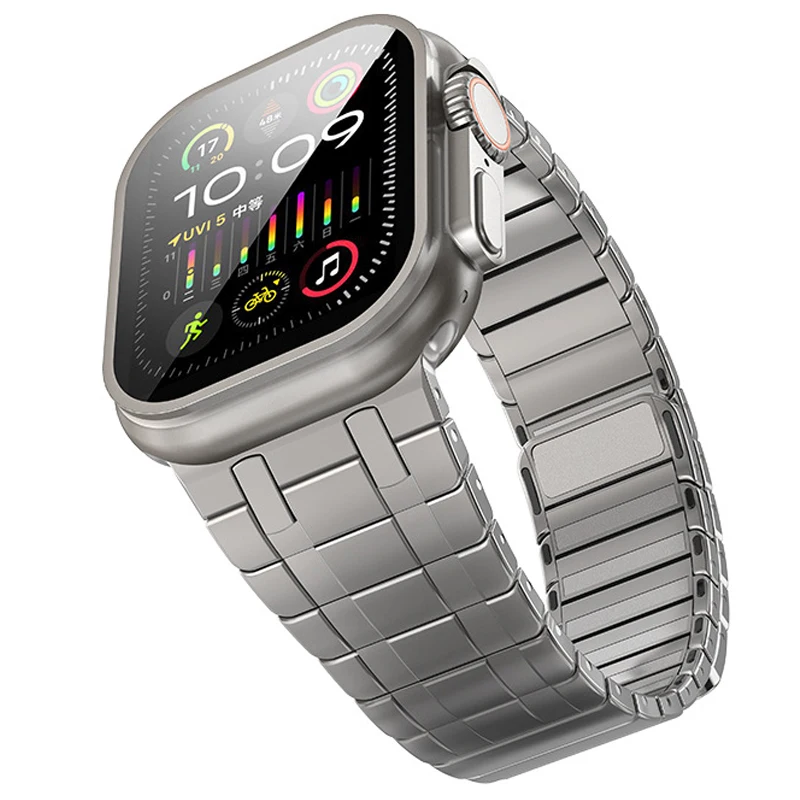 Magnetic Stainless Steel Band for Apple Watch 49mm 45mm 44mm 42mm Titanium Color Strap for IWatch Series 9 8 7 6 5 4 Se Ultra 2