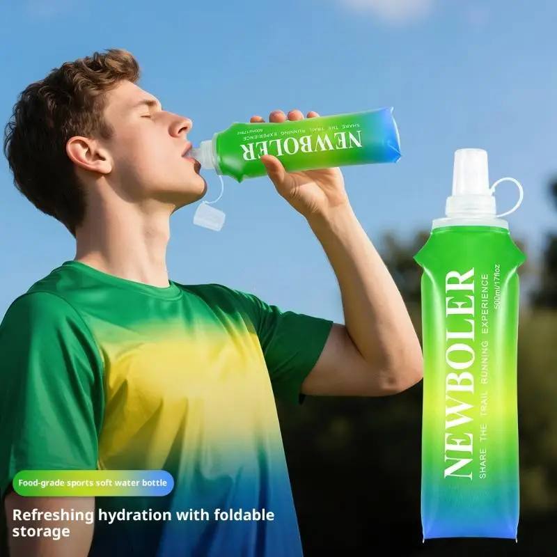 زجاجة مياه محمولة قابلة للطي من مادة TPU قارورة ناعمة قابلة للطي للرياضات الخارجية والمشي لمسافات طويلة والتخييم والجري - زجاجة مياه ناعمة