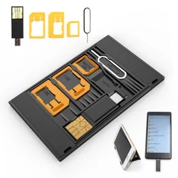 Adaptador de Mini tarjeta SIM Universal 5 en 1, Kits de estuche de almacenamiento para tarjeta Nano Micro SIM, lector de tarjetas de memoria TF