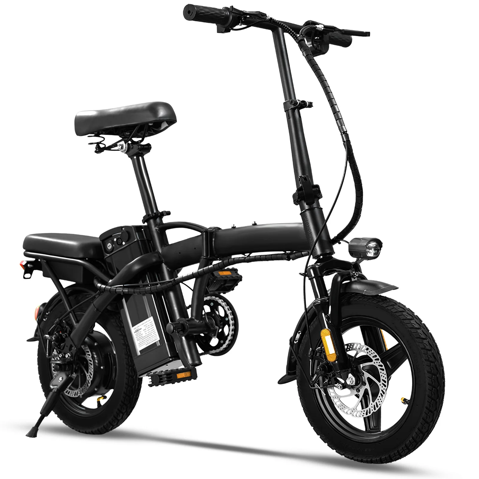 400W motor adult electric bicycle, foldable with seat and basket, 14 inch 48V 10.4Ah detachable battery, 22 mile range 20MPH