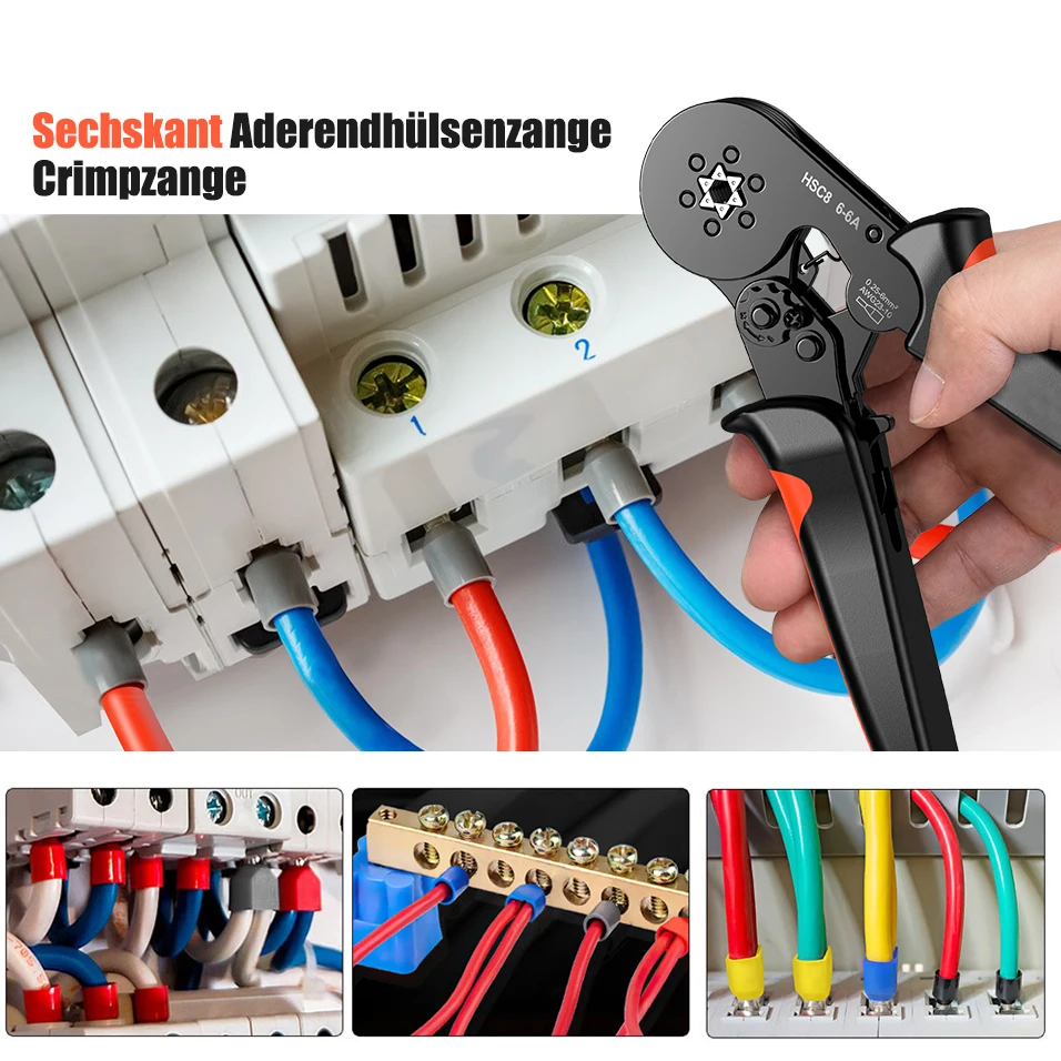 Ferrule Sleeves Terminal Crimping Tools Mini Electrical Pliers HSC8 6-4/6-6(0.25-10mm²/0.25-6mm²) Wire Connection Repair Clamp