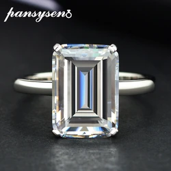 PANSYSEN Romantic 925 Sterling Silver Emerald Cut Pink White Yellow High Carbon Diamond Wedding Engagement Ring Fine Jewelry