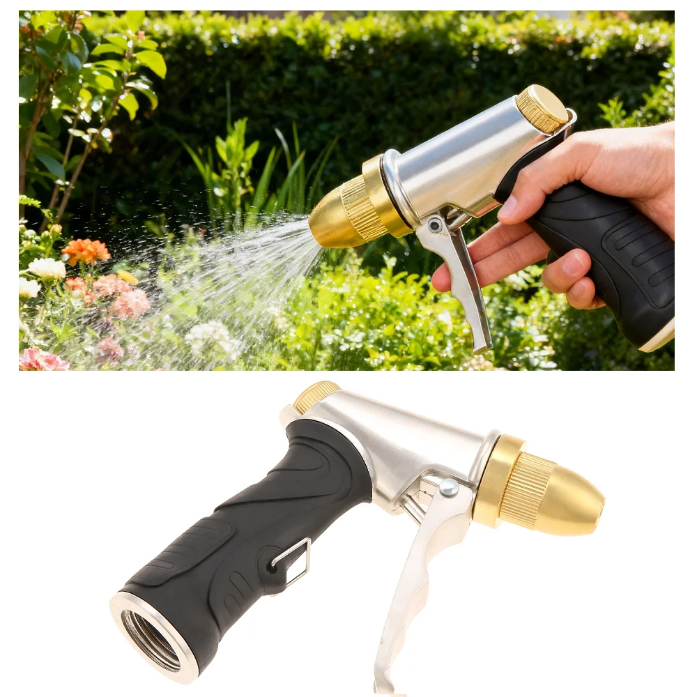 Metal Garden Hose Spray Nozzle with Non-Slip Handle Universal 3/4
