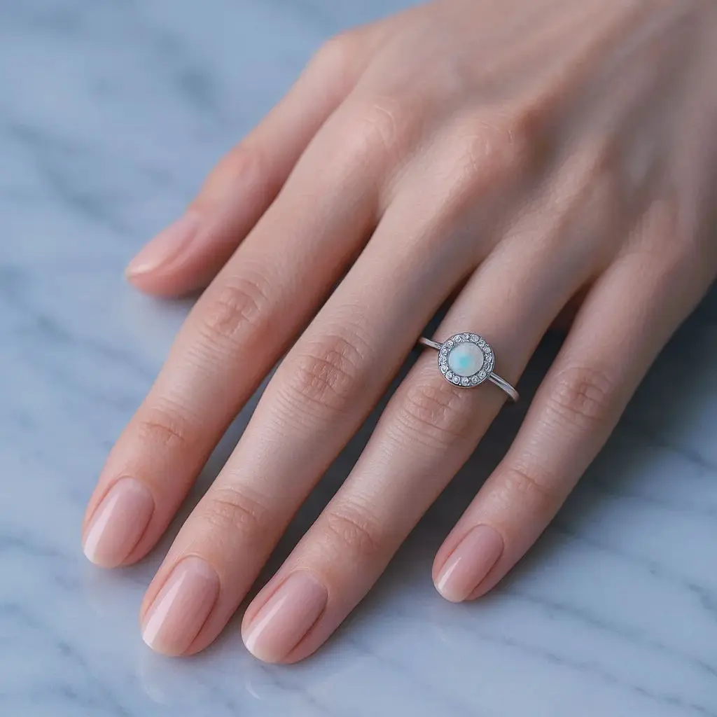 Elegant Y2K New Stainless Steel Exquisite Round Opal Stone Ring for Women Light Luxury Elegant Ear Studies Holiday Jewelry Gift