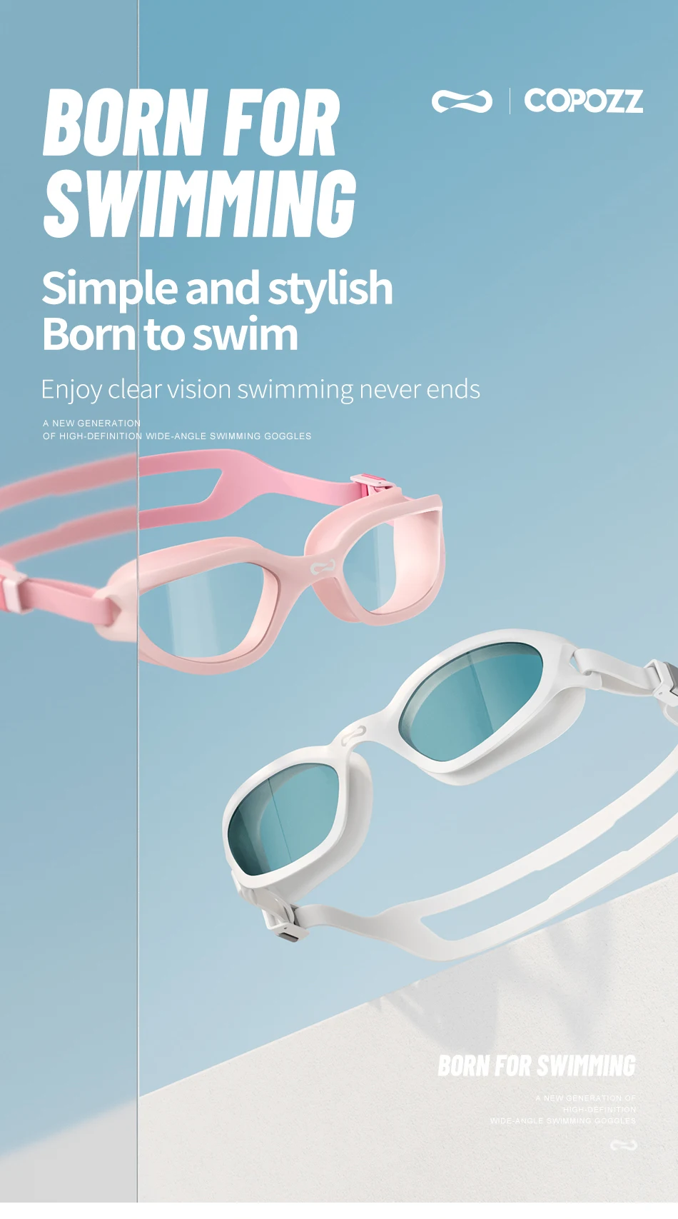 COPOZZ Professionelle HD Schwimmen Brille Anti-Fog UV Schutz Einstellbar Schwimmen Gläser Silikon Wasser Glas Für Männer und Wome – Detail 2