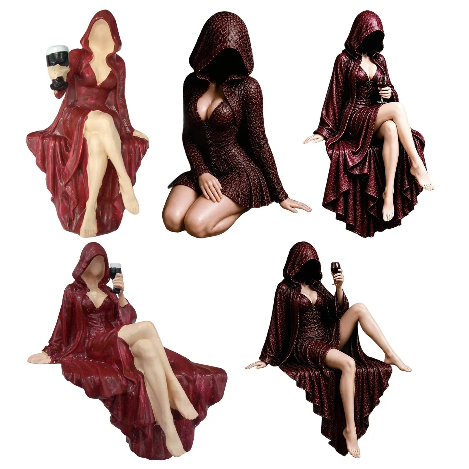 Gothic Dark Fantasy Figure Faceless Robe Lady Hooded Book Reader Statue for Wine Cabinet Home Bar Living Room Desk Mantle