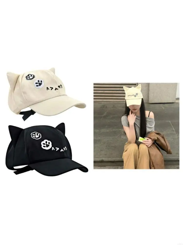 Anime Theme 3D Cats Ear Baseball Hat For Women Adjustable Strap Lovely Sun Hat 