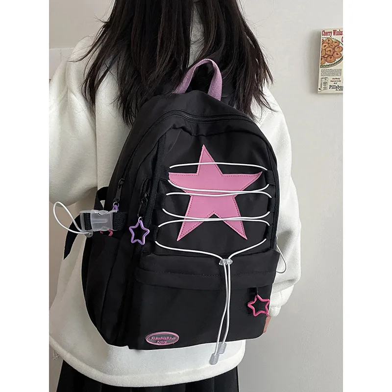 Y2K Teenager Girls School Backpacks Large Capacity Cute College Student Schoolbags Lightweight Women Casual Travel Shoulder Bags