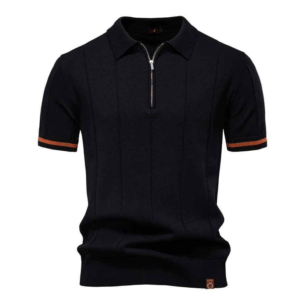 Men's Spring Summer 2026 New Business Casual Wool Lapel Knitted Polo Shirt Short Sleeves