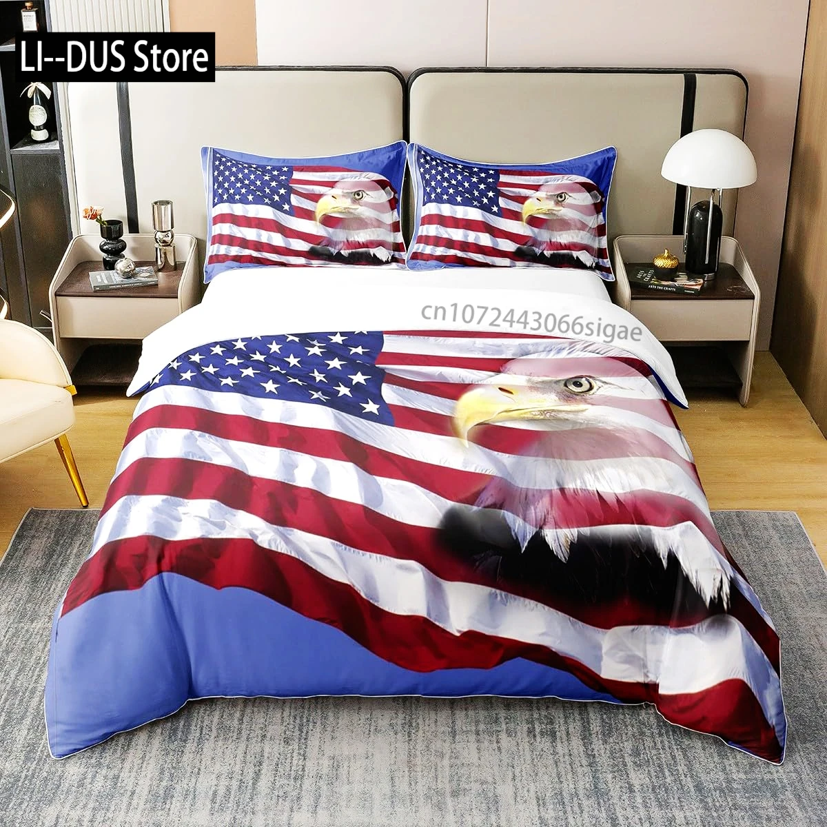 مجموعة غطاء لحاف أفريقيا، منظر جوي للنسر الأصلع Flying USA، طقم سرير مزخرف مكون من 3 قطع مع وسادتين، مقاس كينج كامل