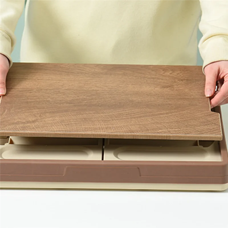 PB-55L Przenośna, składana skrzynka narzędziowa z drewnianą pokrywą i PP o dużej pojemności na sprzęt kempingowy, idealna na podróże i aktywności na świeżym powietrzu.