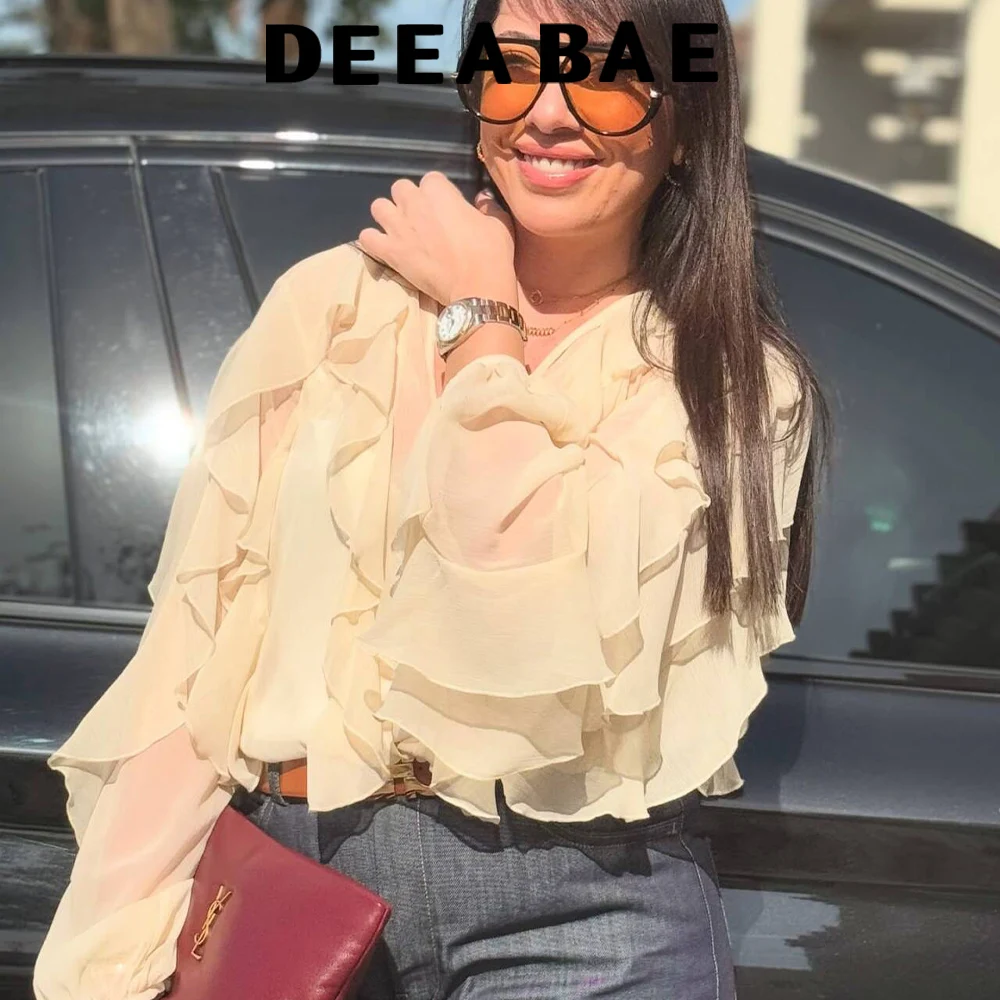 DEEABAE Lente nieuwe dameskleding Europese en Amerikaanse stijl Franse modeontwerp gelaagd decoratief shirt