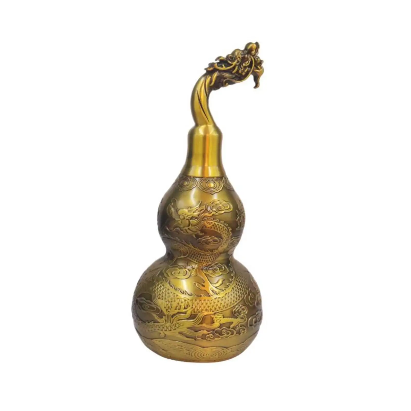 Brass Carving Sculpture Vintage Gourd Statue Intricate Relief Centerpiece for Cabinet and Mantle