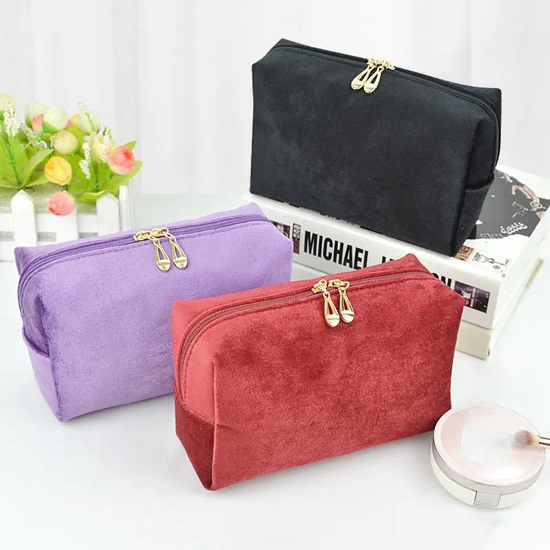 Women High Quality Zipper Cosmetic Storage Square Handbags Luxury Velvet Makeup Bag Portable Travel Wash Bags 2026 New