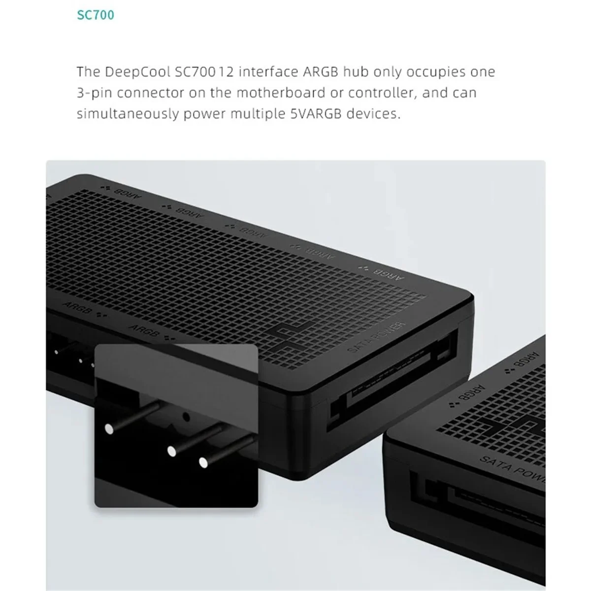 SLQZT SC700 A-RGB Fan Hub, 12 พอร์ต 5V 3Pin ARGB Fan HUB, การออกแบบแบ็คเพลนแม่เหล็ก, เหมาะสําหรับ 5V 3-Pin, SATA Powered